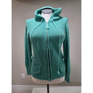 Old Navy Womens Teal Hooded Knit Cardigan Sweater L Cotton